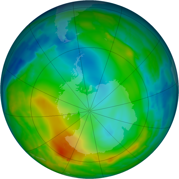 Antarctic ozone map for 20 June 2010